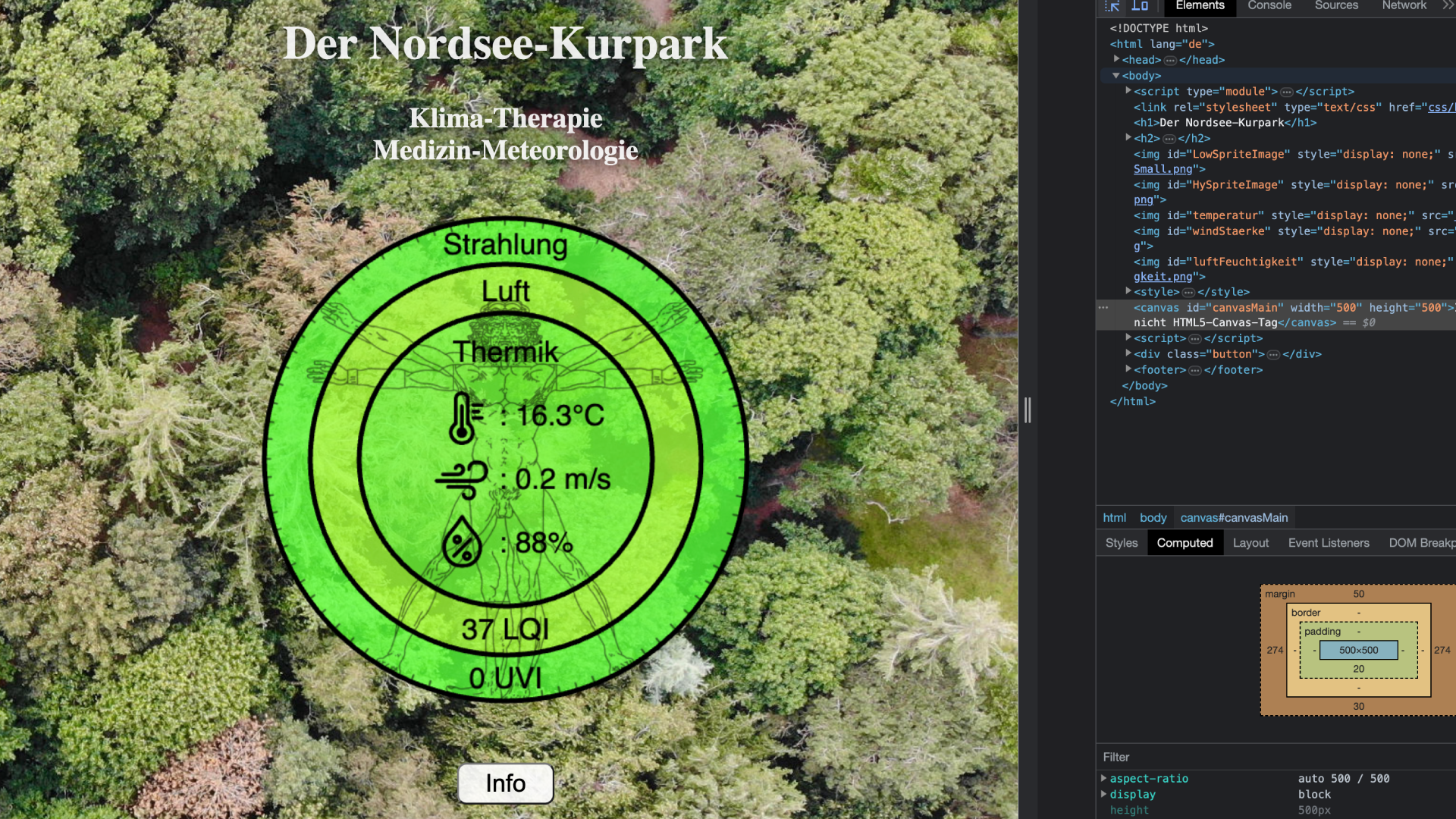 Startseite der Web-App mit der Übersichtsgrafik aus drei Ringen