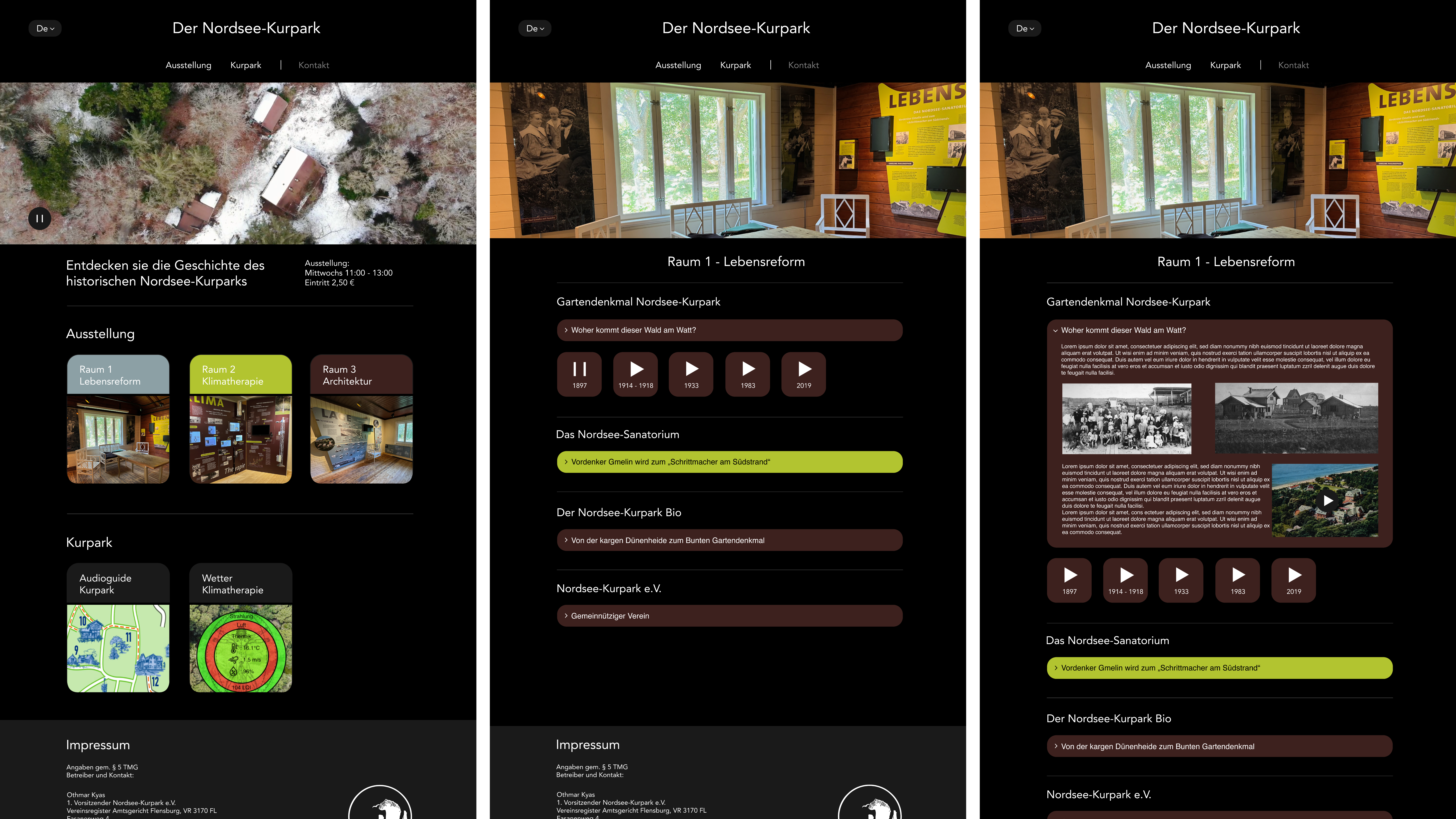 Startseite und Unterseite der Web-App in der Mobilansicht